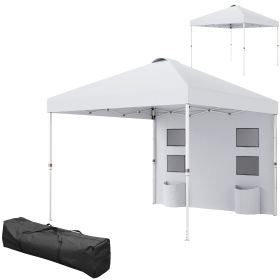 10' x 10' Pop Up Canopy Tent w/ Sidewall, Height Adjustable Instant Sun Shelter w/ Storage Pockets, White
