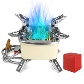 13000W Portable Windproof Camping Stove Five-head Gas Cooking Burner With Piezo Ignition Stepless Flame Control Fit For ISO-butane, Propane, Buta (Option: Beige)