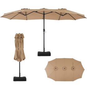 15ft Large Patio Umbrella With Base Included, Rectangle Table Umbrella Outdoor Patio, Outside Umbrellas For Deck, Market, Backyard (Option: Khaki)