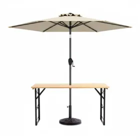 3-Piece Patio Picnic Set - 7.5ft Crank Tilt Umbrella, Heavy-Duty Resin Base, Adjustable Legs, Backyard/Garden/Campsite (Option: defaulttitle)
