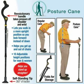 Posture Walking Stick Cane For Men And Women With Adjustable Heights Folding 10 Level Trekking Pole (Option: Black)