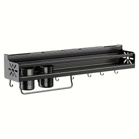 Wall Mounted Cutlery Rack And Camping Kitchen Rack With Spice Rack,Please Note That This Product Is Shipped By Yourself For The Average Shipping (Option: Black)
