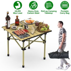 1Pc S Or L Size Options Folding Camping Table Portable Lightweight Carbon Steel Roll-up Picnic BBQ Desk With Carry Bag Heavy Duty For Outdoor Bea (Option: S 51x53CM)